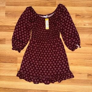 Market & Spruce Caren Burgundy Floral Smocked Dress